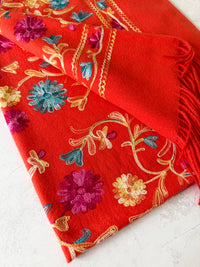 LARGE ORANGE FLOWER PRINT CASHMERE COTTON BLEND WINTER SHAWL BLANKET SCARF