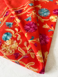 LARGE ORANGE FLOWER PRINT CASHMERE COTTON BLEND WINTER SHAWL BLANKET SCARF