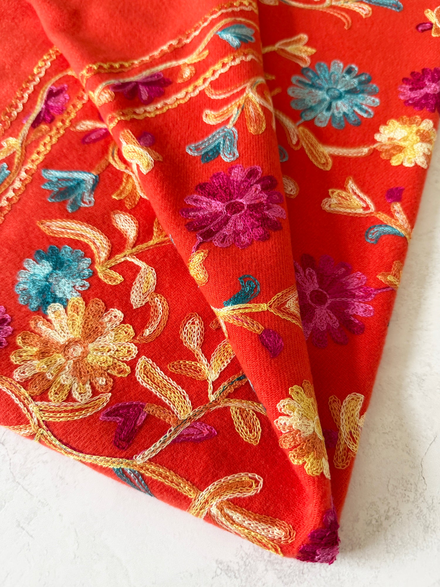 LARGE ORANGE FLOWER PRINT CASHMERE COTTON BLEND WINTER SHAWL BLANKET SCARF