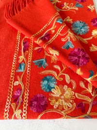 LARGE ORANGE FLOWER PRINT CASHMERE COTTON BLEND WINTER SHAWL BLANKET SCARF