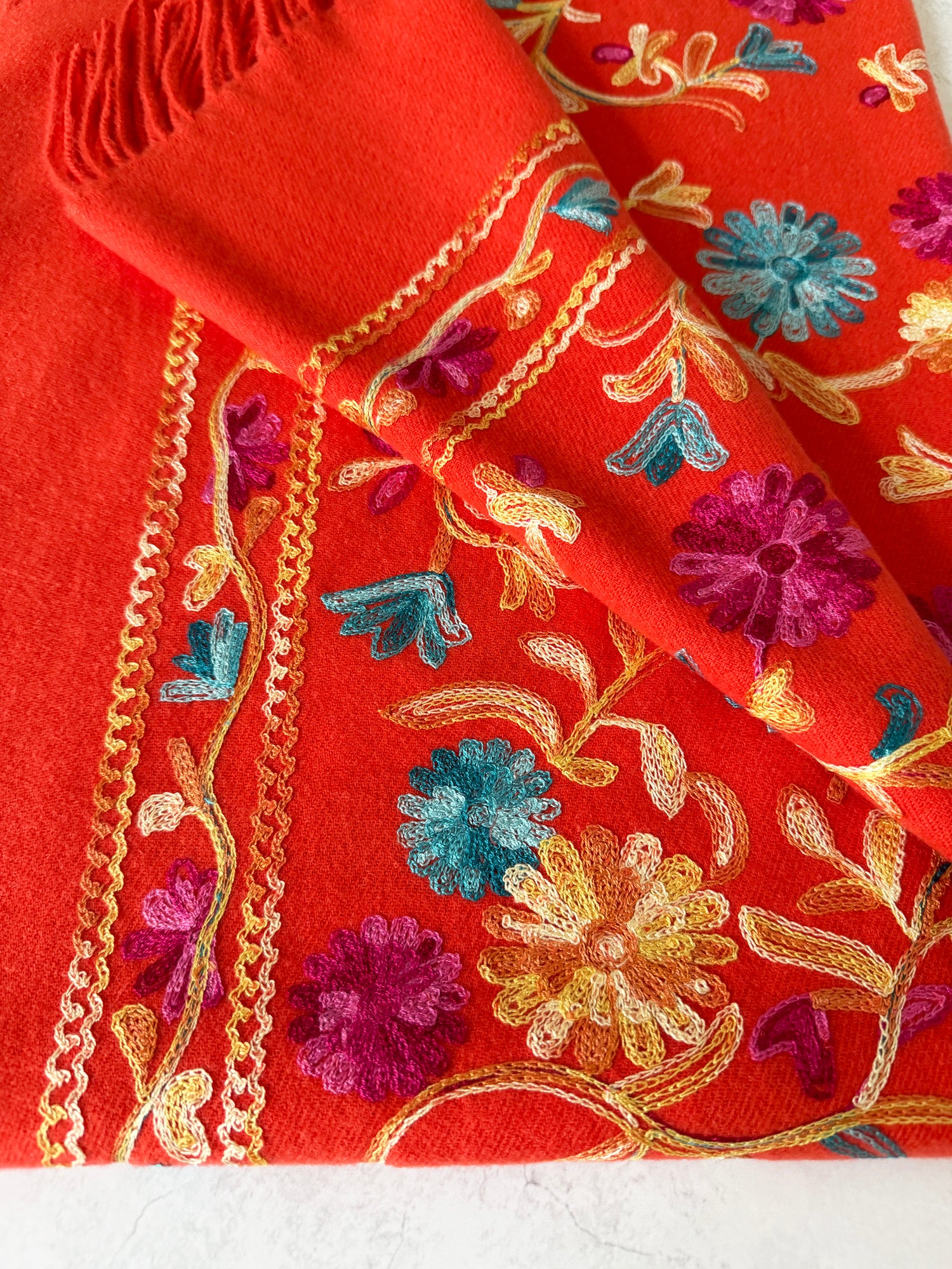 LARGE ORANGE FLOWER PRINT CASHMERE COTTON BLEND WINTER SHAWL BLANKET SCARF