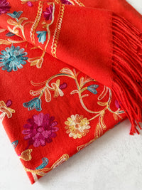 LARGE ORANGE FLOWER PRINT CASHMERE COTTON BLEND WINTER SHAWL BLANKET SCARF
