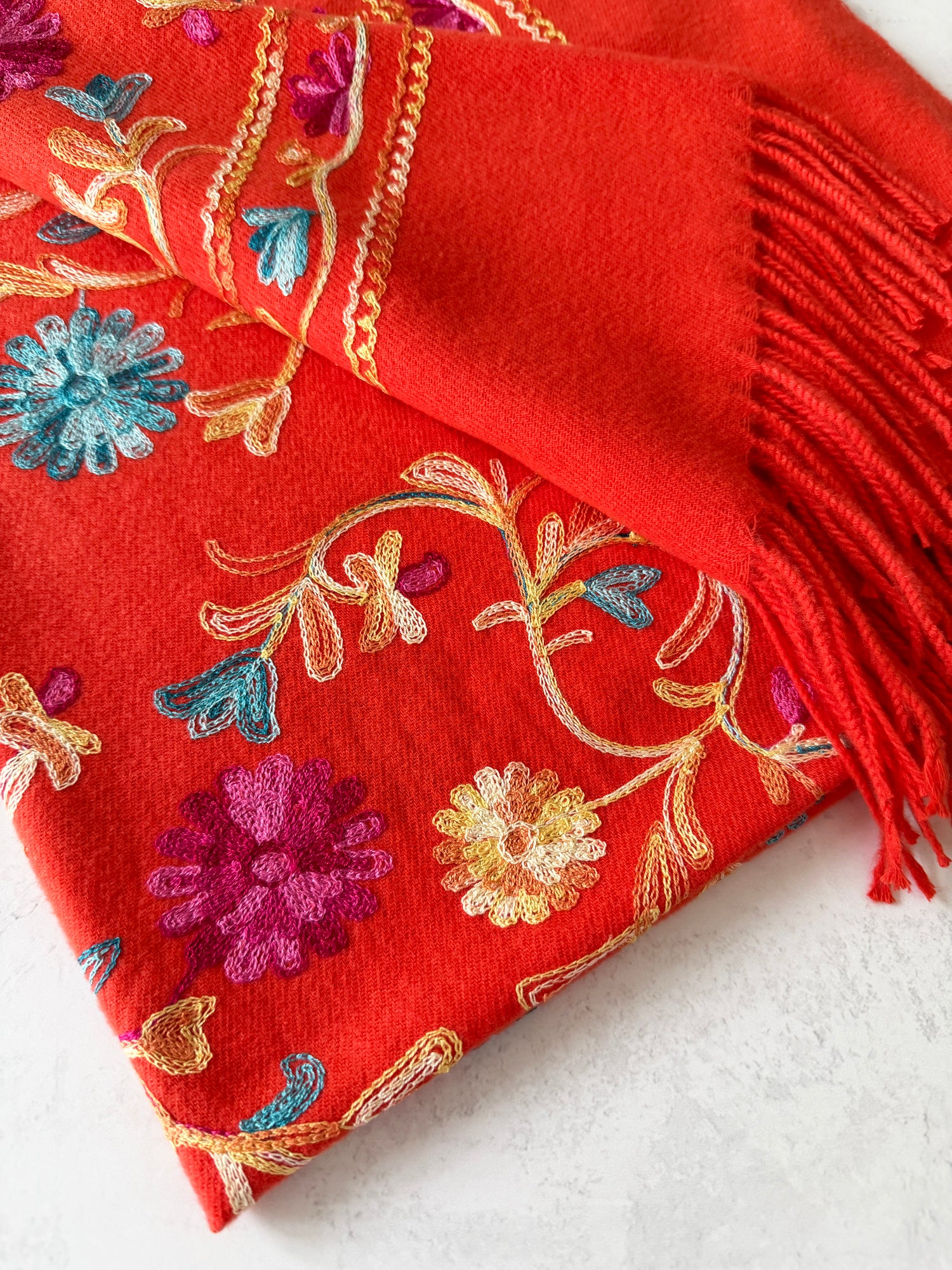 LARGE ORANGE FLOWER PRINT CASHMERE COTTON BLEND WINTER SHAWL BLANKET SCARF