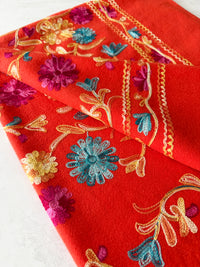LARGE ORANGE FLOWER PRINT CASHMERE COTTON BLEND WINTER SHAWL BLANKET SCARF
