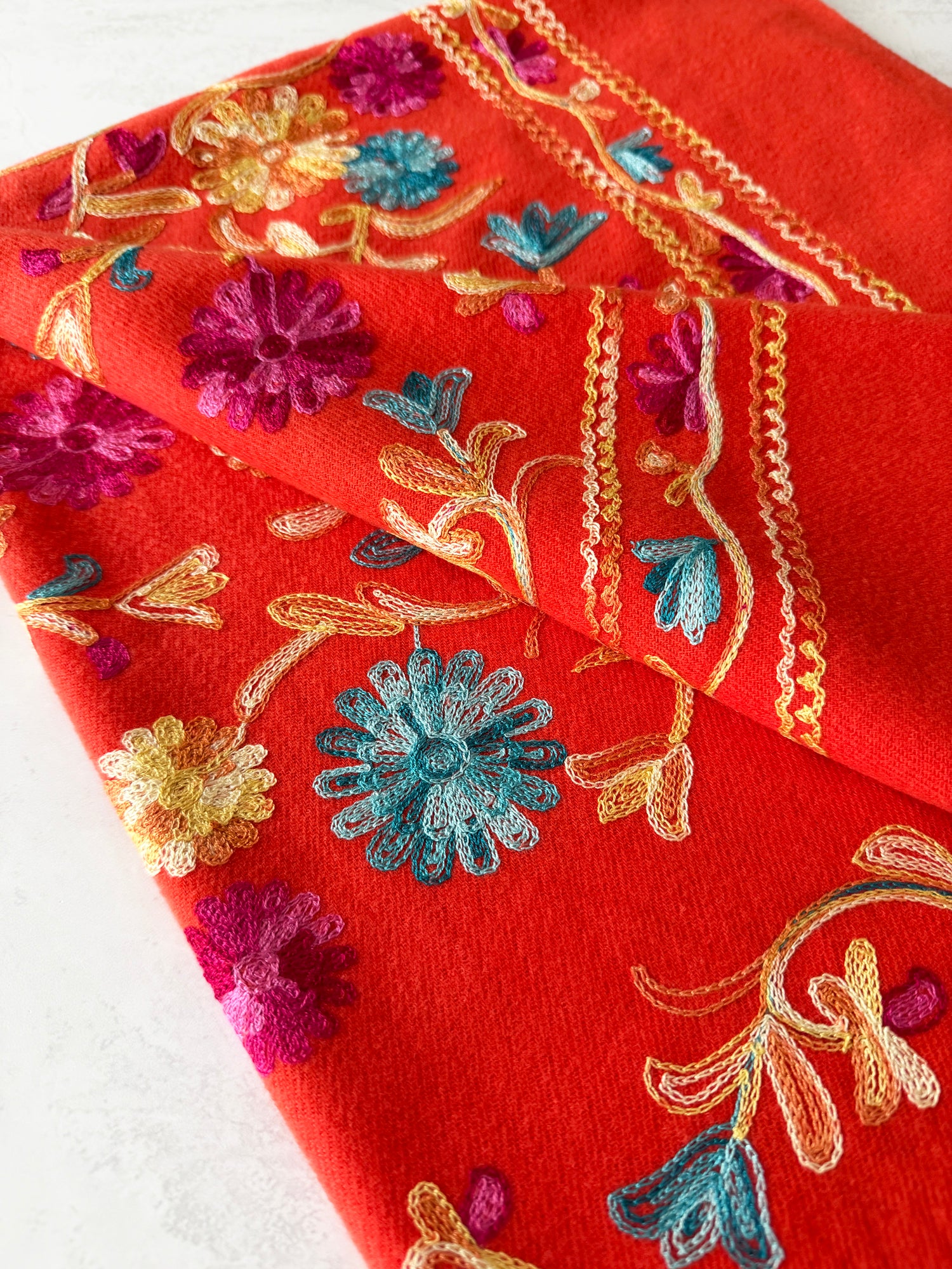 LARGE ORANGE FLOWER PRINT CASHMERE COTTON BLEND WINTER SHAWL BLANKET SCARF