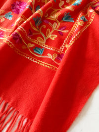 LARGE ORANGE FLOWER PRINT CASHMERE COTTON BLEND WINTER SHAWL BLANKET SCARF