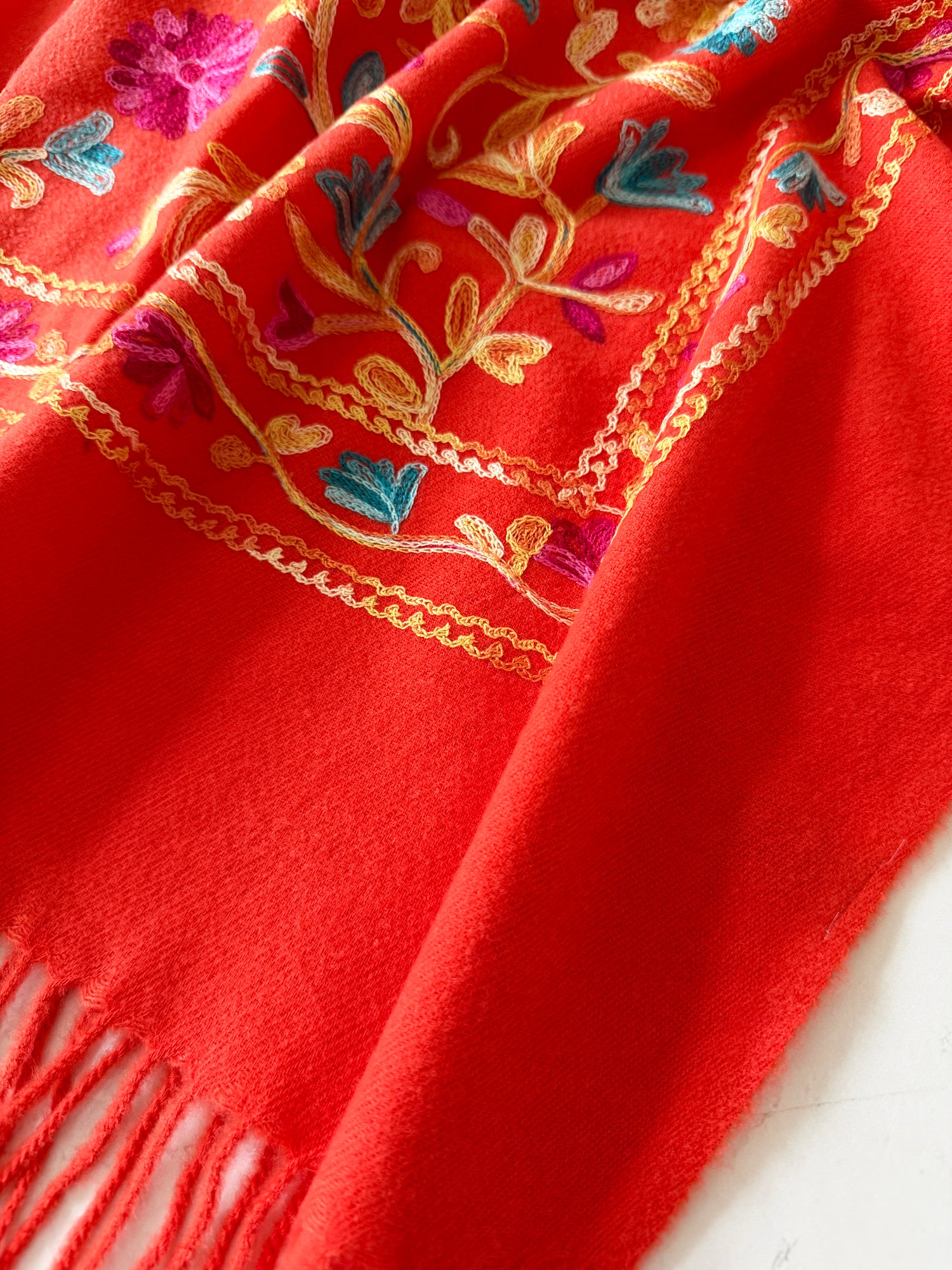 LARGE ORANGE FLOWER PRINT CASHMERE COTTON BLEND WINTER SHAWL BLANKET SCARF