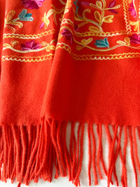 LARGE ORANGE FLOWER PRINT CASHMERE COTTON BLEND WINTER SHAWL BLANKET SCARF