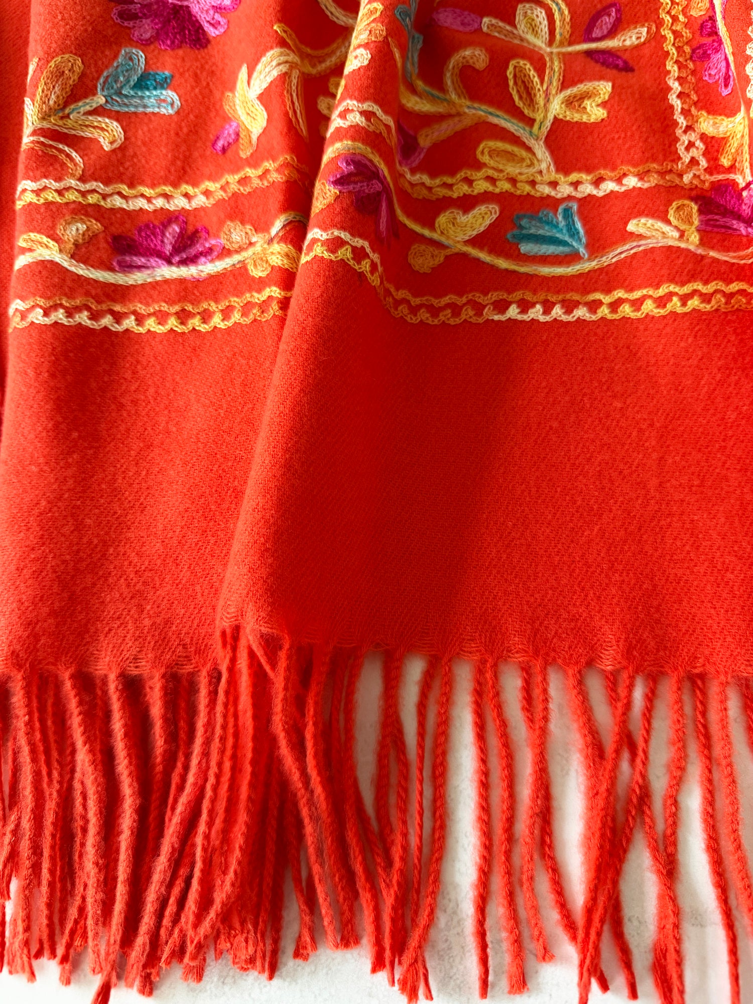 LARGE ORANGE FLOWER PRINT CASHMERE COTTON BLEND WINTER SHAWL BLANKET SCARF