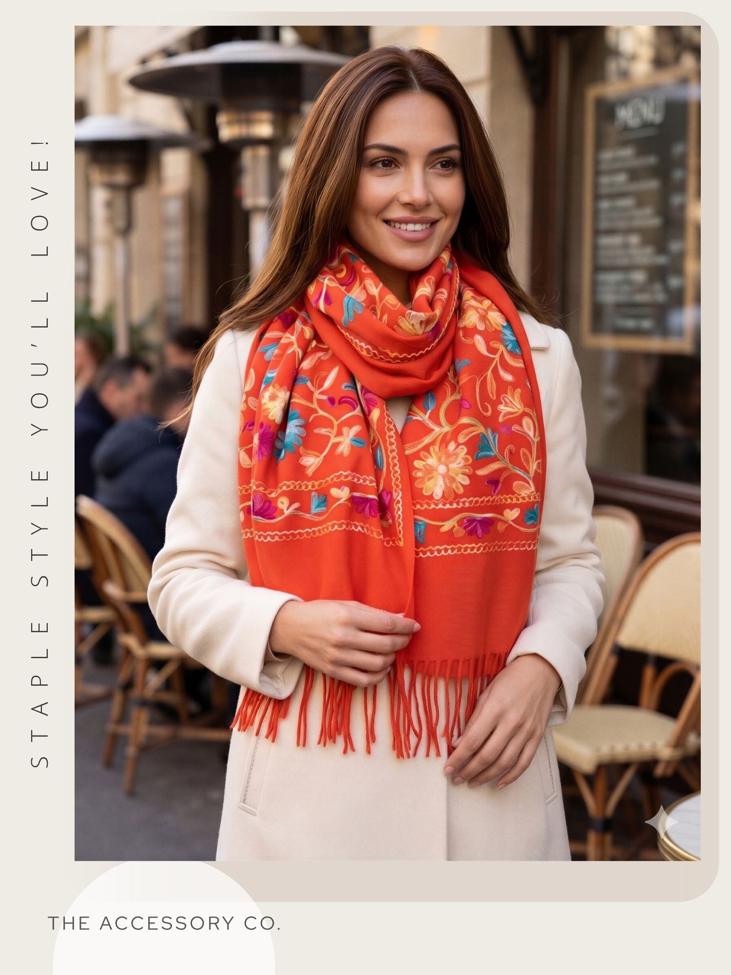 LARGE ORANGE FLOWER PRINT CASHMERE COTTON BLEND WINTER SHAWL BLANKET SCARF