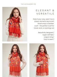 LARGE ORANGE FLOWER PRINT CASHMERE COTTON BLEND WINTER SHAWL BLANKET SCARF