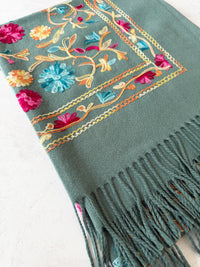 LARGE PASTEL GREEN FLOWER PRINT CASHMERE COTTON BLEND WINTER SHAWL BLANKET SCARF