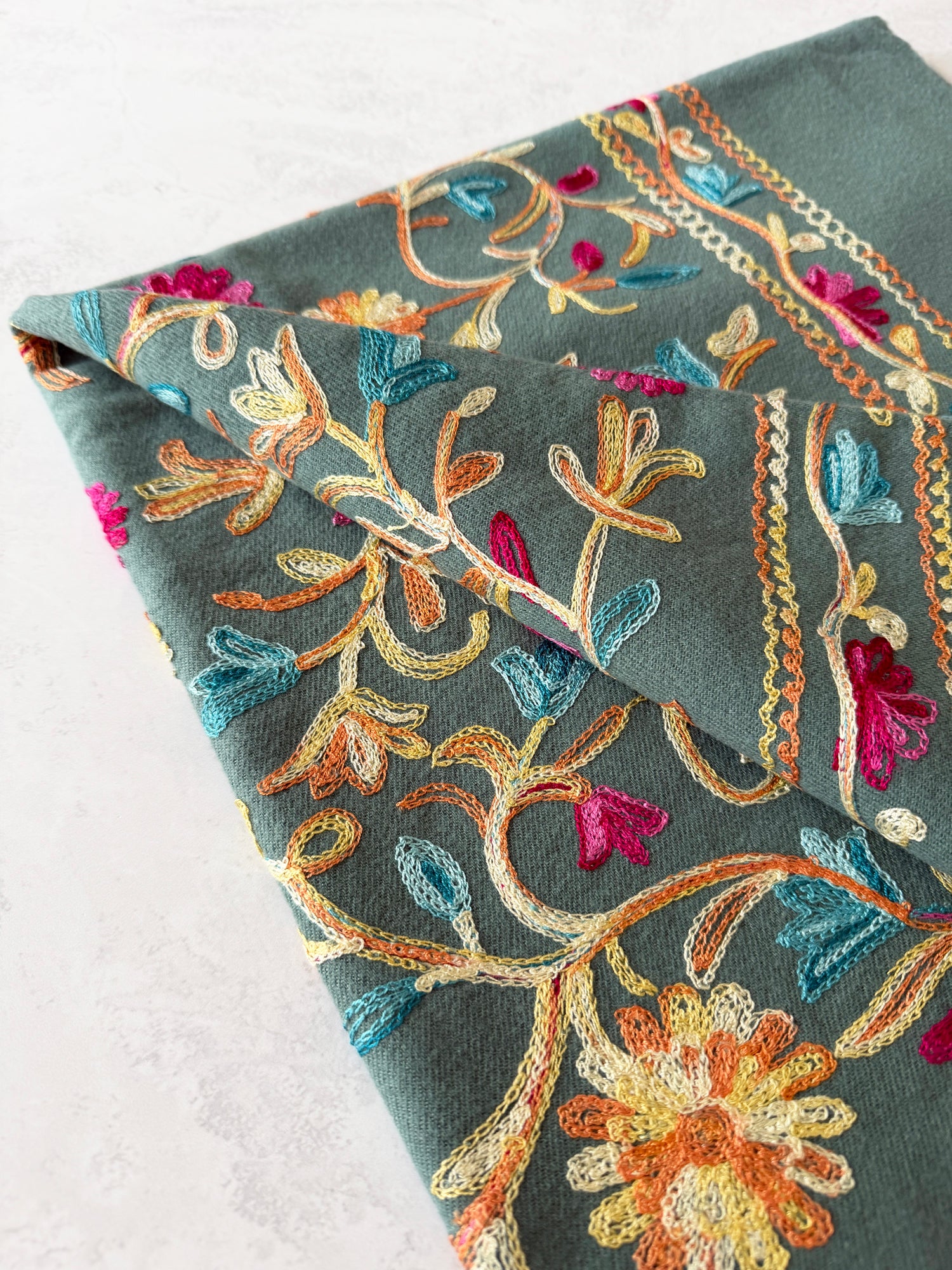 LARGE PASTEL GREEN FLOWER PRINT CASHMERE COTTON BLEND WINTER SHAWL BLANKET SCARF