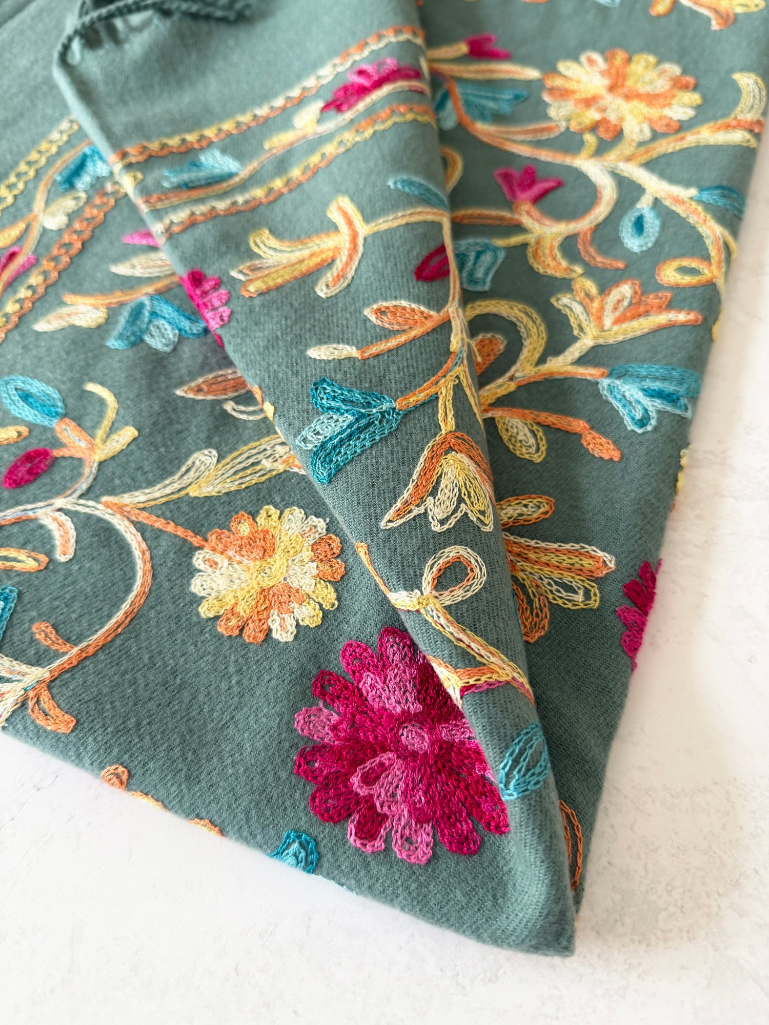 LARGE PASTEL GREEN FLOWER PRINT CASHMERE COTTON BLEND WINTER SHAWL BLANKET SCARF