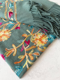 LARGE PASTEL GREEN FLOWER PRINT CASHMERE COTTON BLEND WINTER SHAWL BLANKET SCARF