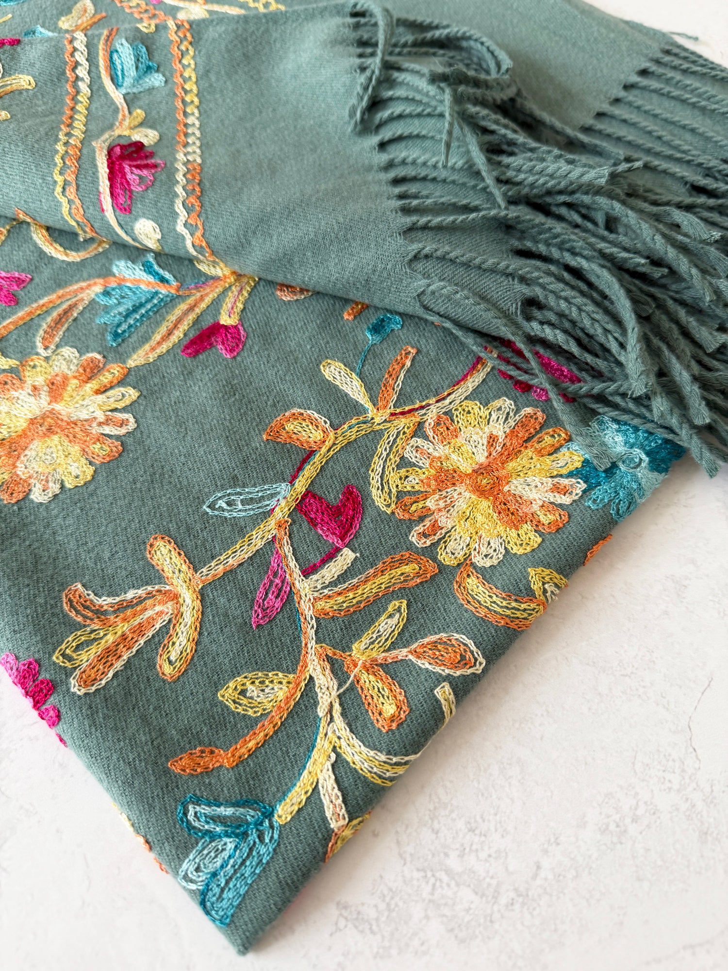 LARGE PASTEL GREEN FLOWER PRINT CASHMERE COTTON BLEND WINTER SHAWL BLANKET SCARF