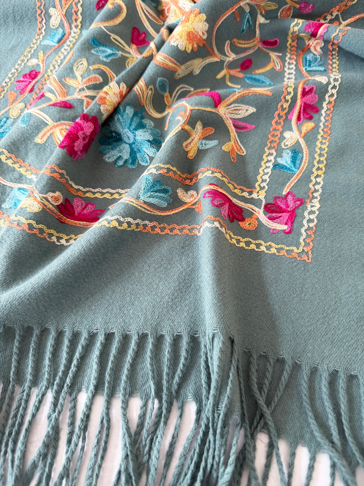 LARGE PASTEL GREEN FLOWER PRINT CASHMERE COTTON BLEND WINTER SHAWL BLANKET SCARF