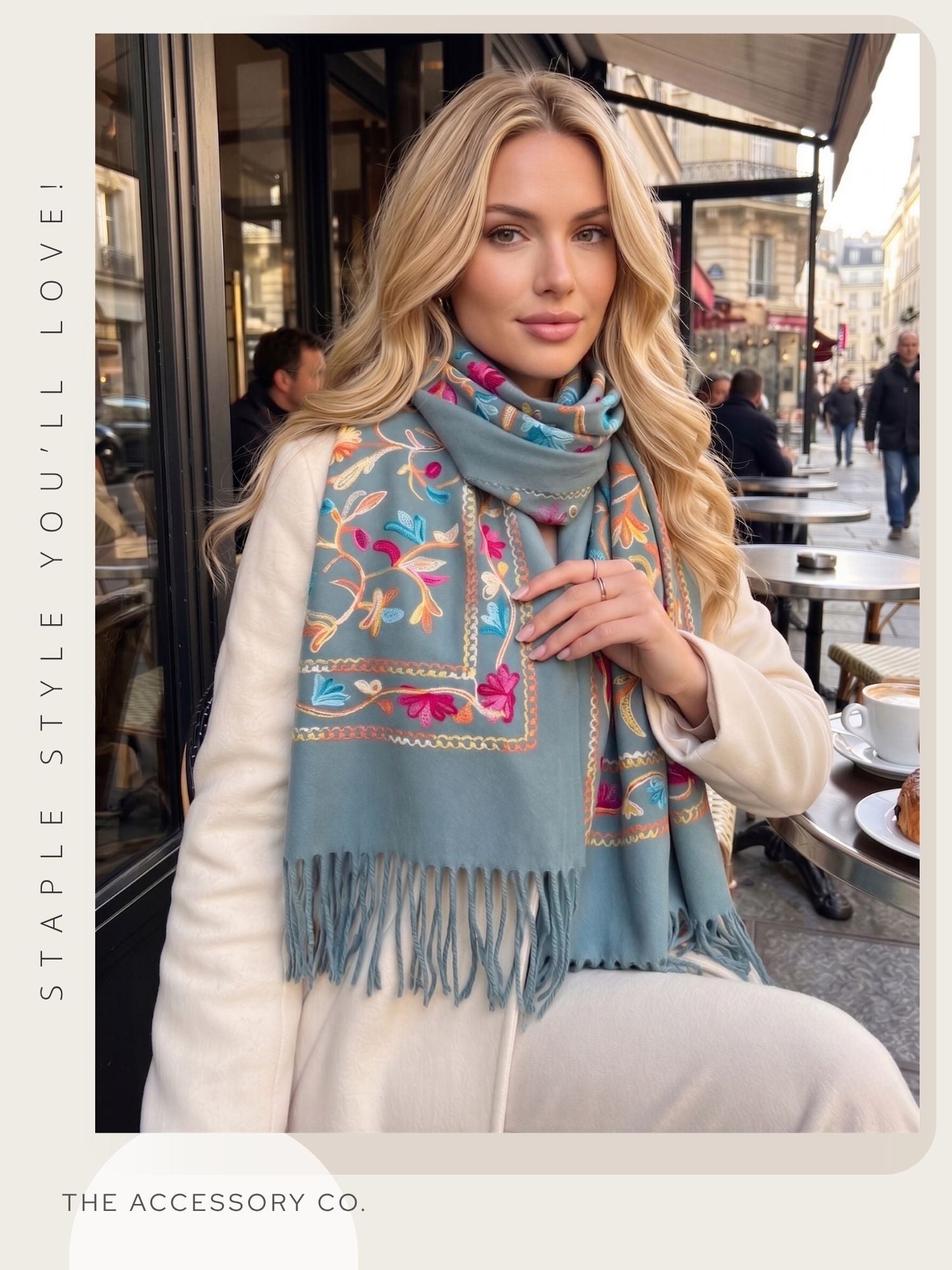 LARGE PASTEL GREEN FLOWER PRINT CASHMERE COTTON BLEND WINTER SHAWL BLANKET SCARF