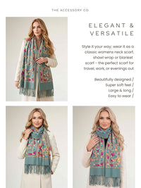 LARGE PASTEL GREEN FLOWER PRINT CASHMERE COTTON BLEND WINTER SHAWL BLANKET SCARF