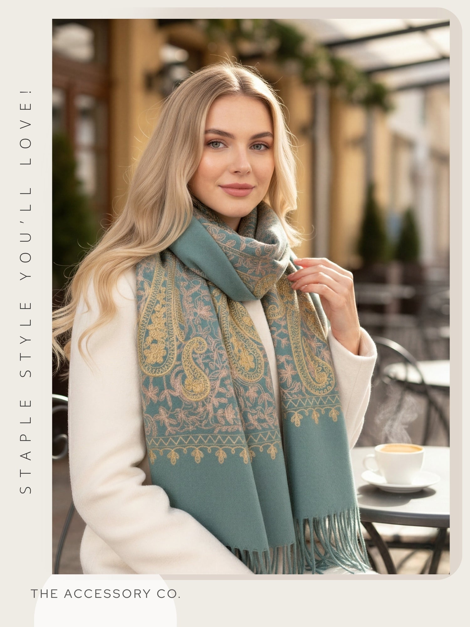 LARGE PASTEL GREEN PAISLEY CASHMERE COTTON BLEND WINTER SHAWL BLANKET SCARF