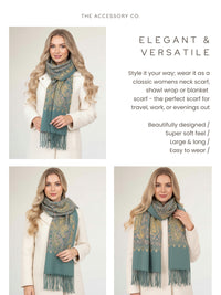 LARGE PASTEL GREEN PAISLEY CASHMERE COTTON BLEND WINTER SHAWL BLANKET SCARF