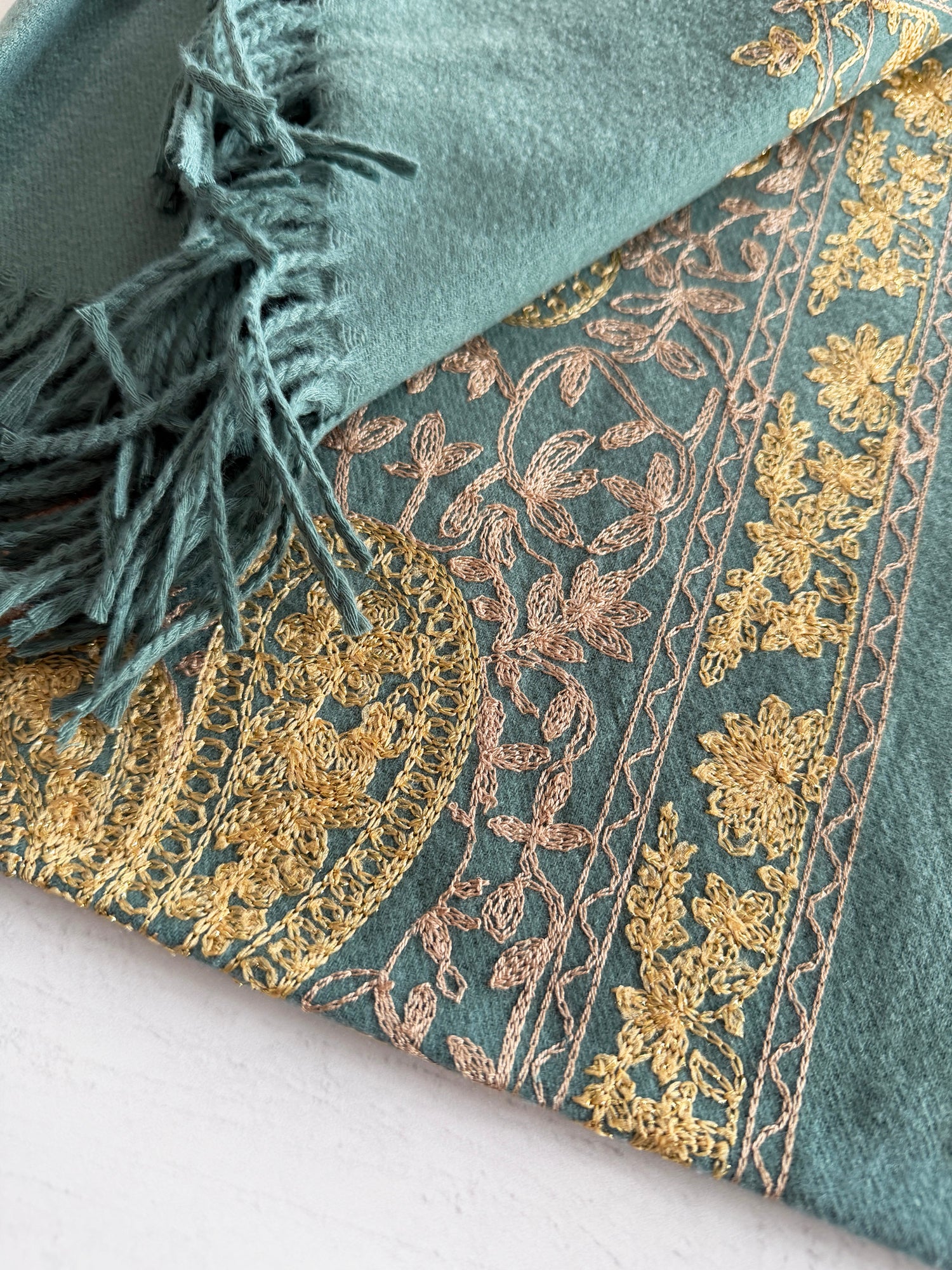 LARGE PASTEL GREEN PAISLEY CASHMERE COTTON BLEND WINTER SHAWL BLANKET SCARF