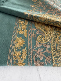 LARGE PASTEL GREEN PAISLEY CASHMERE COTTON BLEND WINTER SHAWL BLANKET SCARF