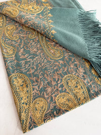 LARGE PASTEL GREEN PAISLEY CASHMERE COTTON BLEND WINTER SHAWL BLANKET SCARF