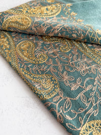 LARGE PASTEL GREEN PAISLEY CASHMERE COTTON BLEND WINTER SHAWL BLANKET SCARF