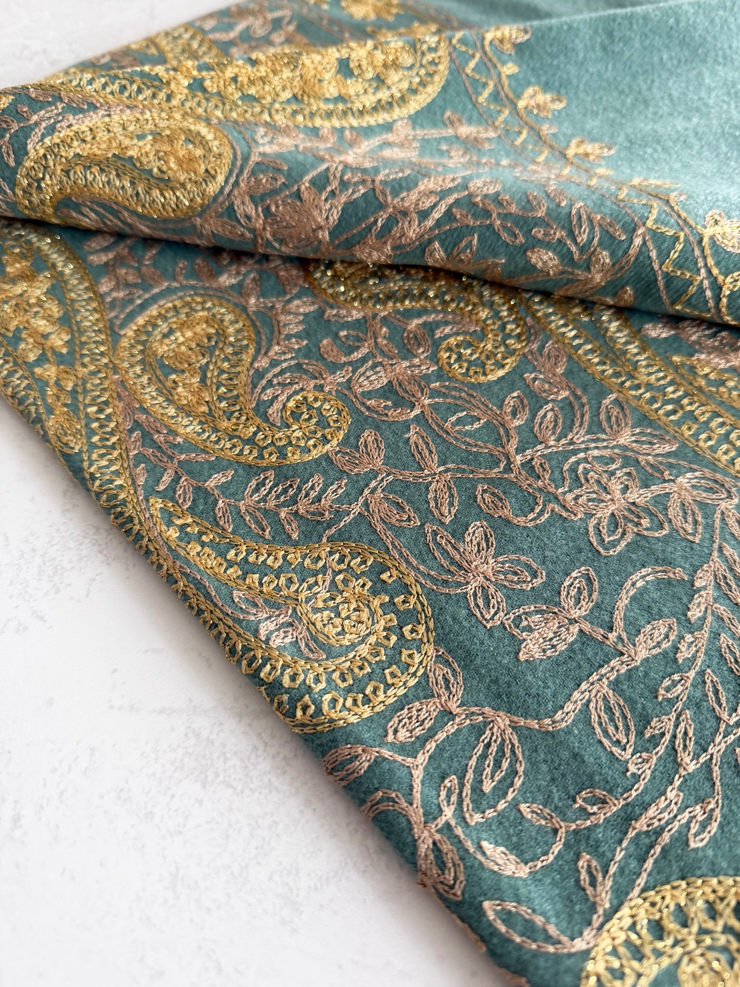 LARGE PASTEL GREEN PAISLEY CASHMERE COTTON BLEND WINTER SHAWL BLANKET SCARF