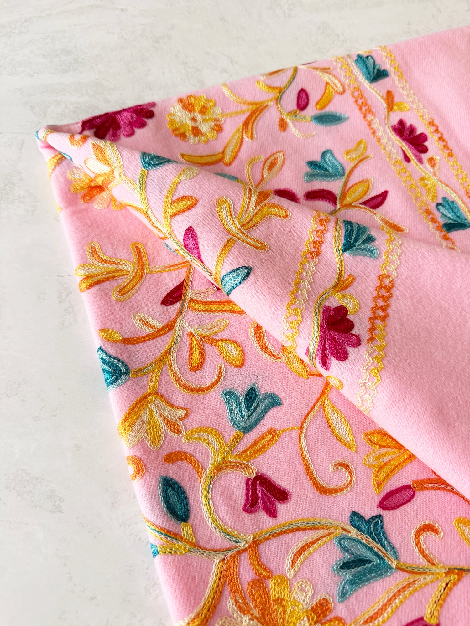 LARGE PINK FLOWER PRINT CASHMERE COTTON BLEND WINTER SHAWL BLANKET SCARF