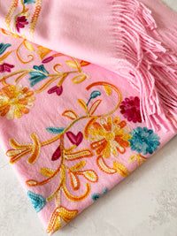 LARGE PINK FLOWER PRINT CASHMERE COTTON BLEND WINTER SHAWL BLANKET SCARF
