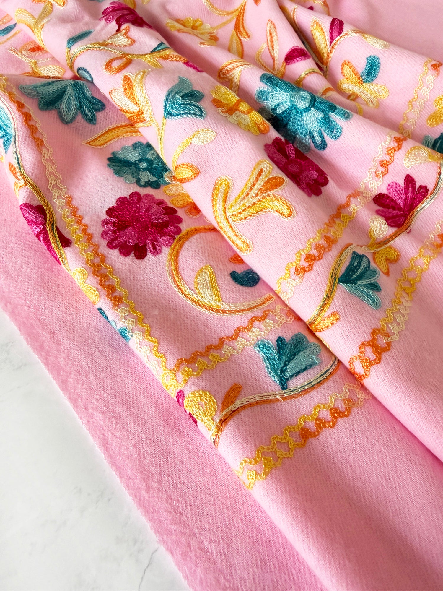 LARGE PINK FLOWER PRINT CASHMERE COTTON BLEND WINTER SHAWL BLANKET SCARF