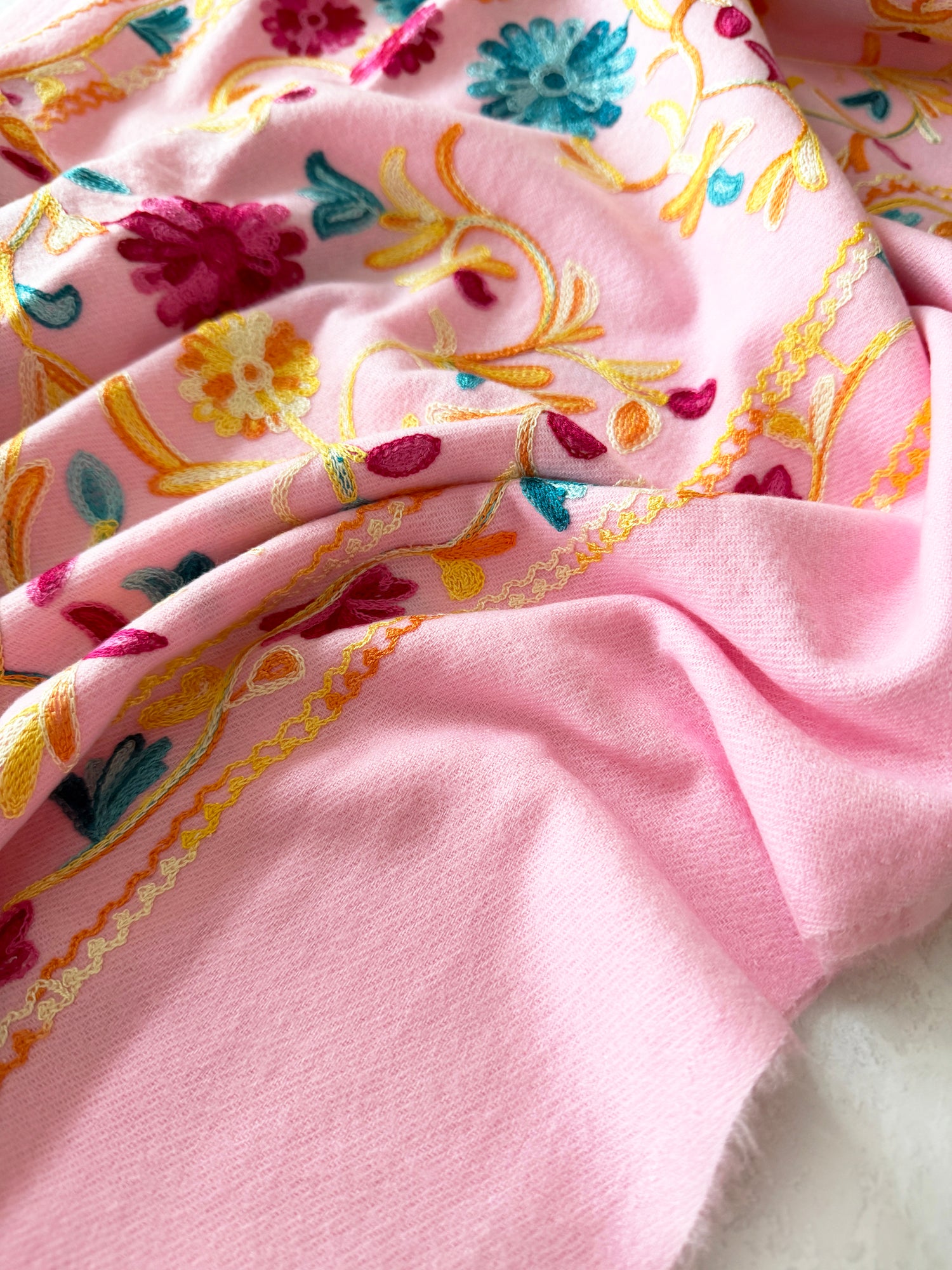 LARGE PINK FLOWER PRINT CASHMERE COTTON BLEND WINTER SHAWL BLANKET SCARF