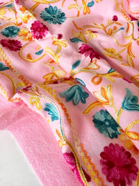 LARGE PINK FLOWER PRINT CASHMERE COTTON BLEND WINTER SHAWL BLANKET SCARF
