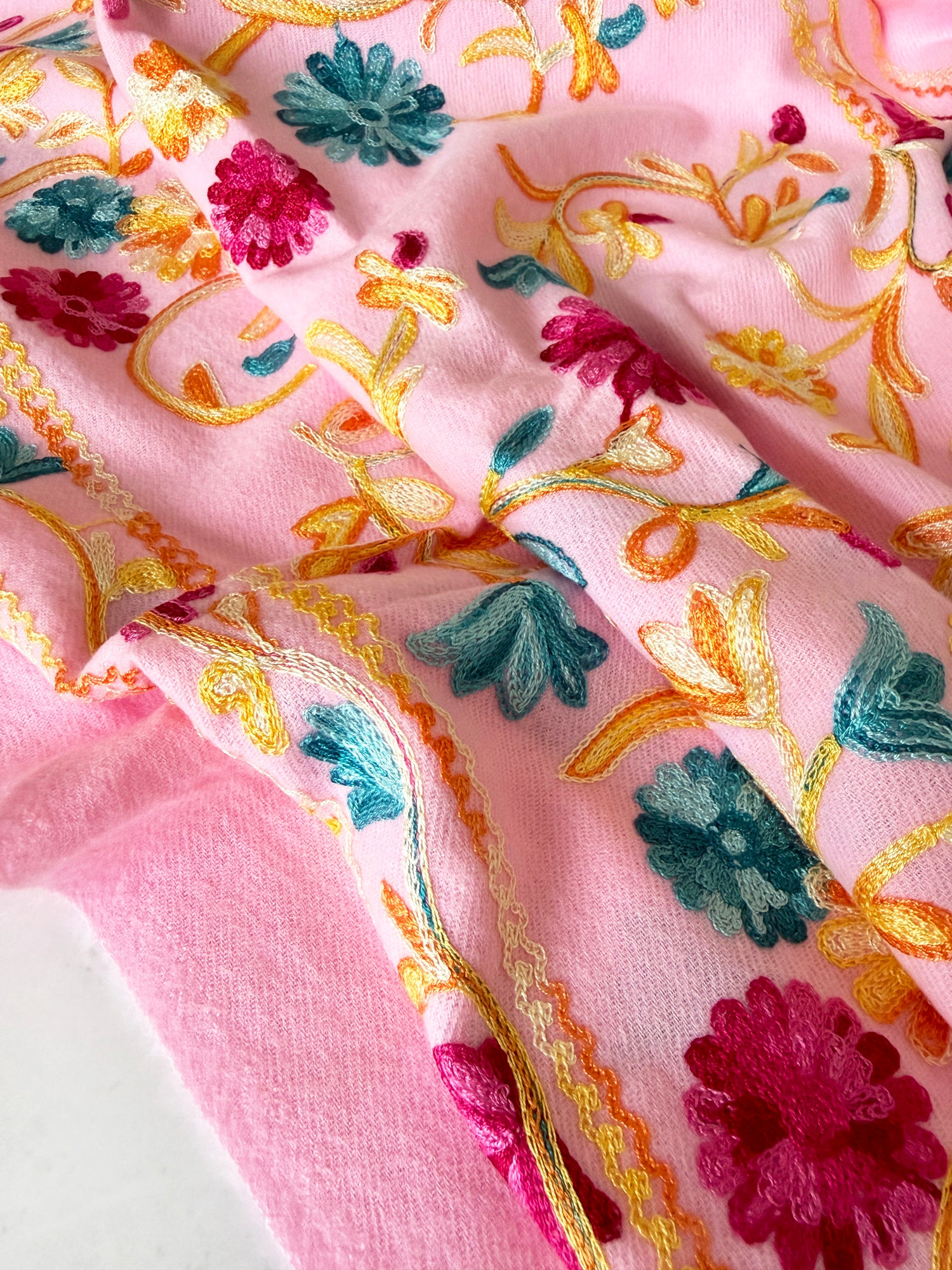 LARGE PINK FLOWER PRINT CASHMERE COTTON BLEND WINTER SHAWL BLANKET SCARF