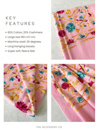 LARGE PINK FLOWER PRINT CASHMERE COTTON BLEND WINTER SHAWL BLANKET SCARF