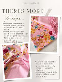 LARGE PINK FLOWER PRINT CASHMERE COTTON BLEND WINTER SHAWL BLANKET SCARF