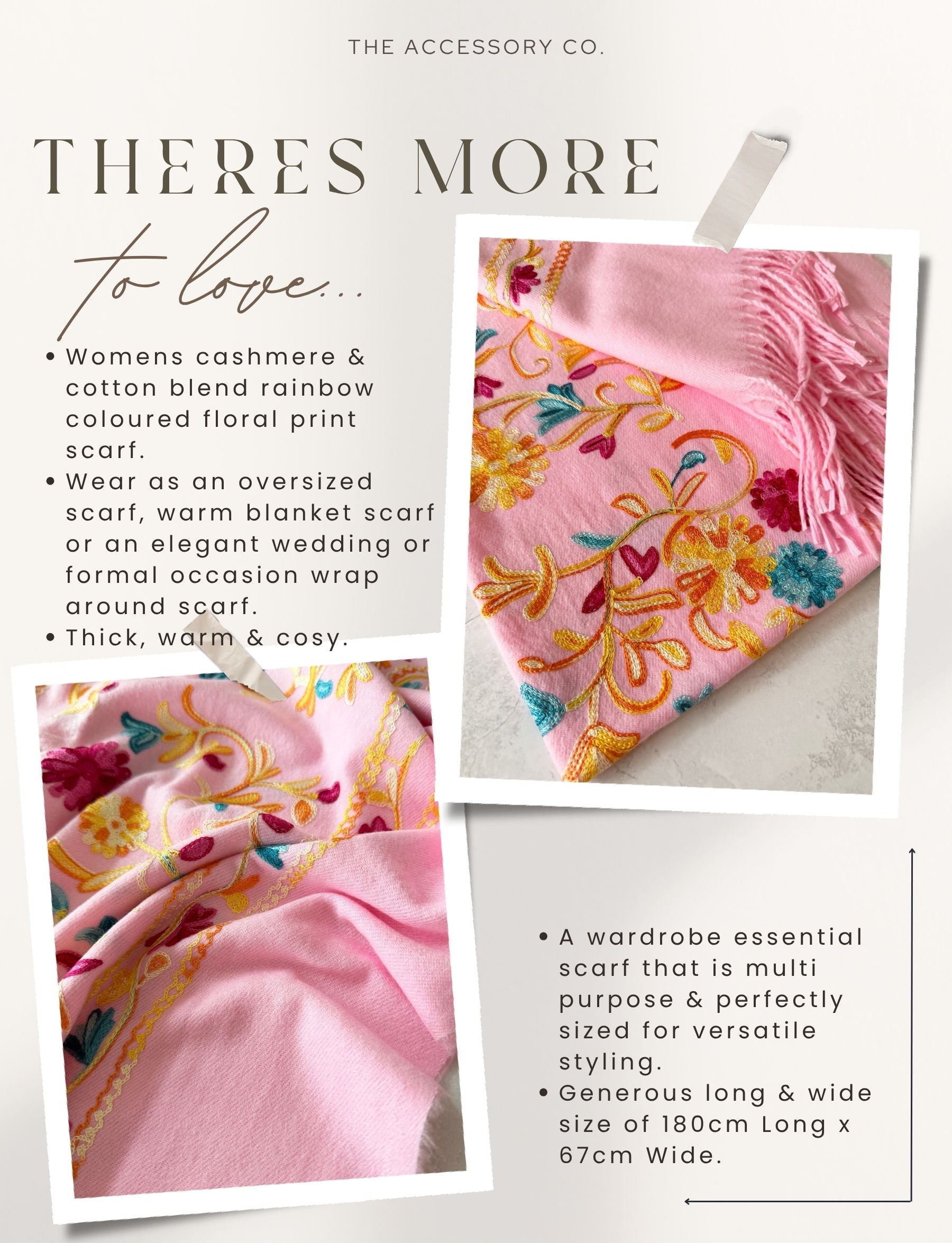 LARGE PINK FLOWER PRINT CASHMERE COTTON BLEND WINTER SHAWL BLANKET SCARF