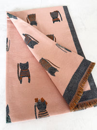 LARGE CASHMERE PINK/GREY CAT PRINT REVERSIBLE WINTER SHAWL BLANKET SCARF