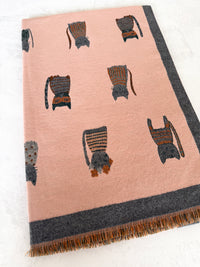 LARGE CASHMERE PINK/GREY CAT PRINT REVERSIBLE WINTER SHAWL BLANKET SCARF