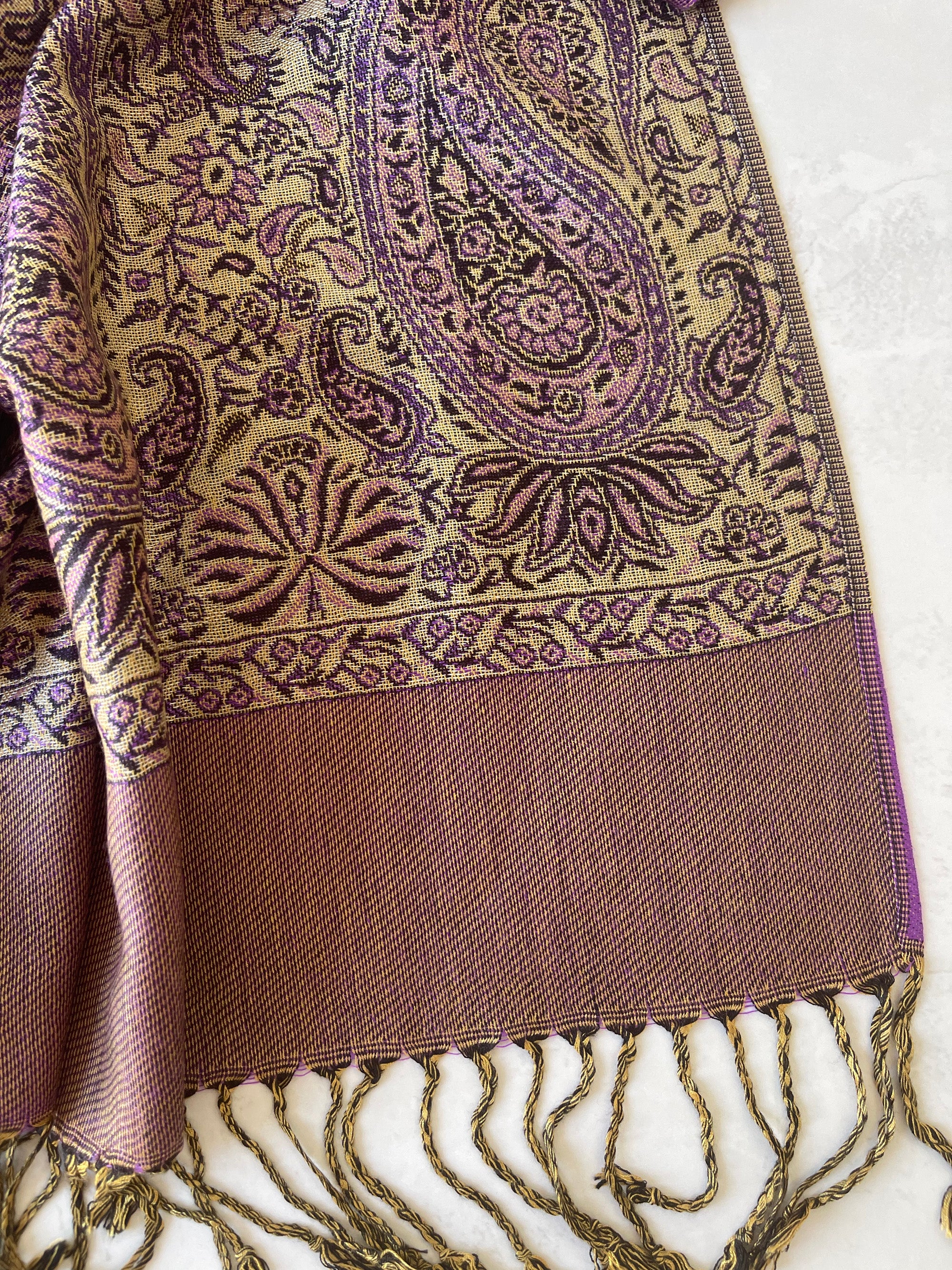 LARGE PLAIN PURPLE REVERSIBLE MULTI COLOUR PAISLEY PRINT PASHMINA SHAWL SCARF WRAP