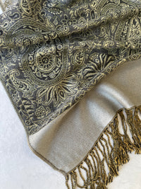 LARGE PLAIN SILVER REVERSIBLE MULTI COLOUR PAISLEY PRINT PASHMINA SHAWL SCARF WRAP
