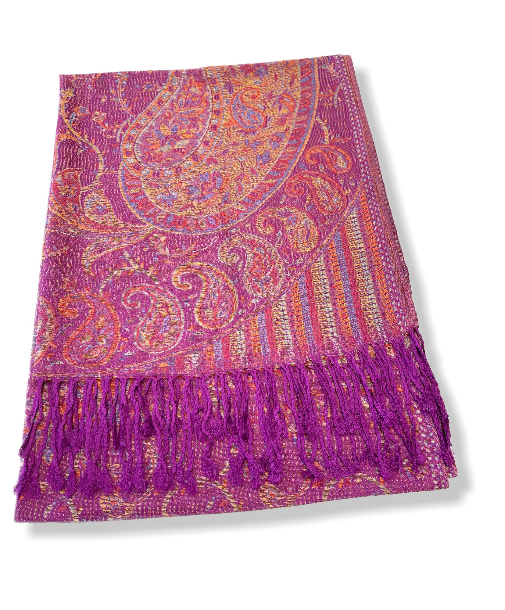 LARGE PURPLE MULTI COLOUR PAISLEY PASHMINA SHAWL SCARF WRAP