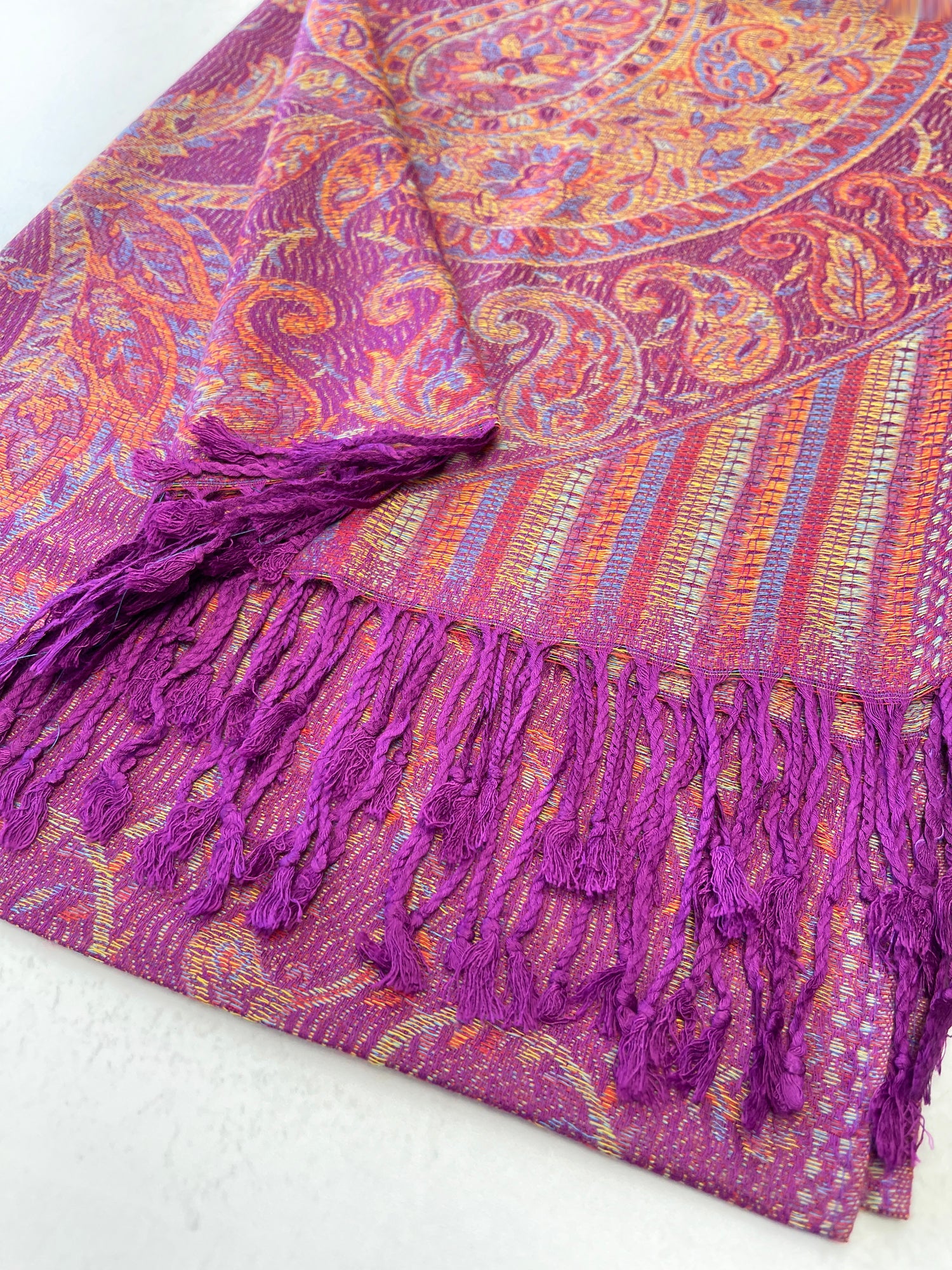 LARGE PURPLE MULTI COLOUR PAISLEY PASHMINA SHAWL SCARF WRAP