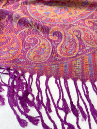 LARGE PURPLE MULTI COLOUR PAISLEY PASHMINA SHAWL SCARF WRAP