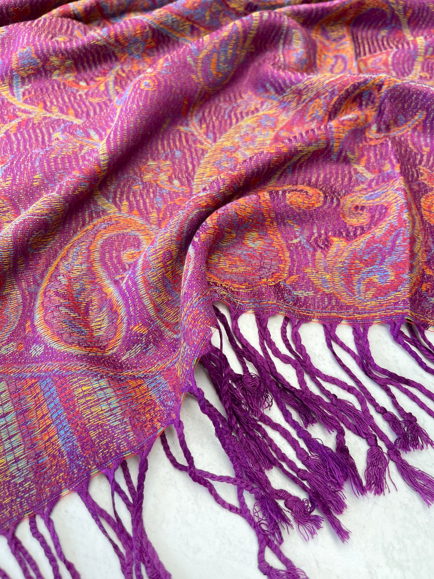 LARGE PURPLE MULTI COLOUR PAISLEY PASHMINA SHAWL SCARF WRAP
