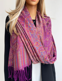 LARGE PURPLE MULTI COLOUR PAISLEY PASHMINA SHAWL SCARF WRAP