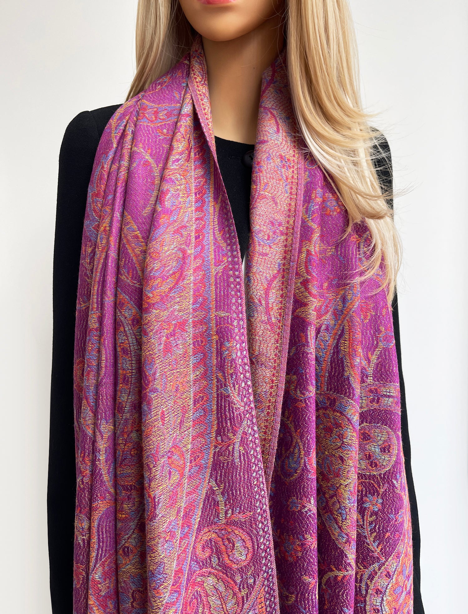 LARGE PURPLE MULTI COLOUR PAISLEY PASHMINA SHAWL SCARF WRAP