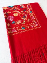 LARGE RED FLOWER PRINT CASHMERE COTTON BLEND WINTER SHAWL BLANKET SCARF